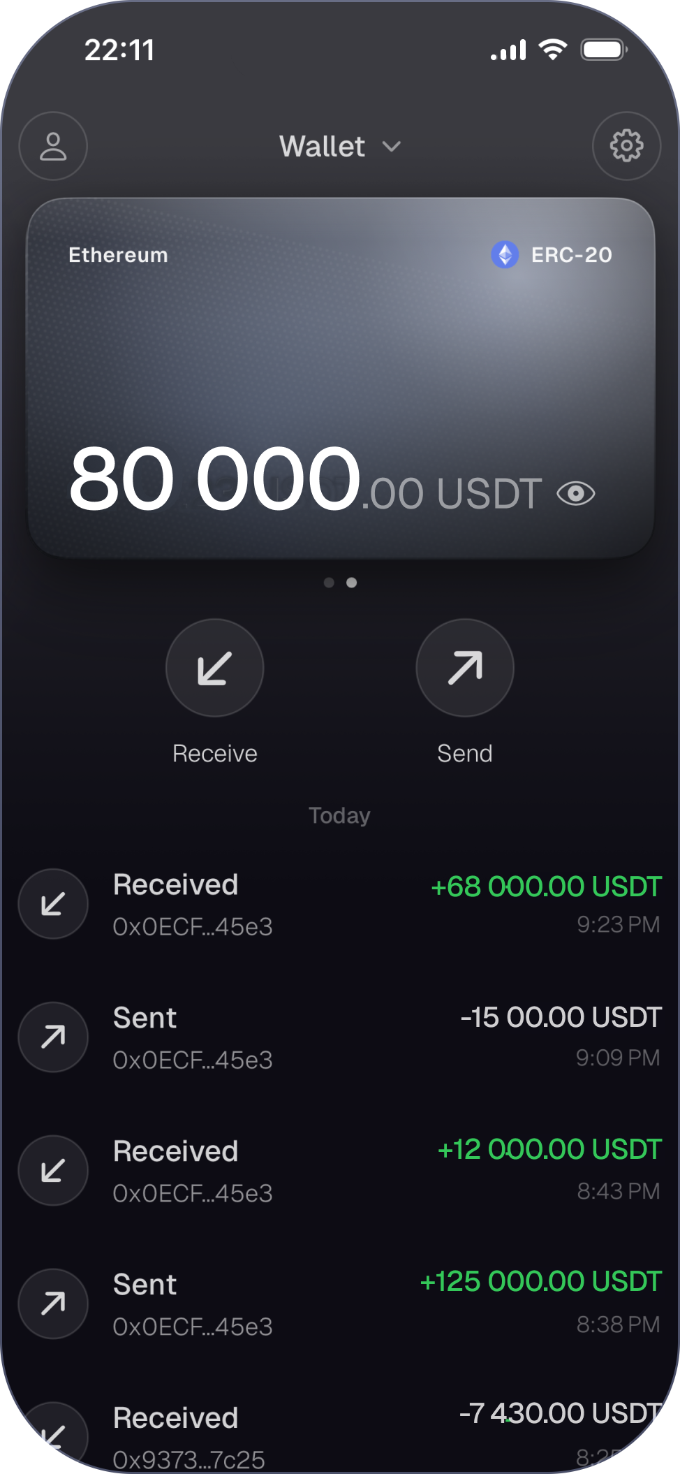 Ethereum ERC-20 wallet screen