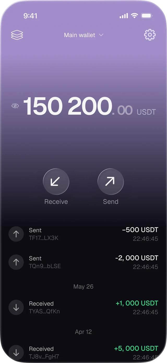 Mesh wallet home screen showing balance and recent transactions
